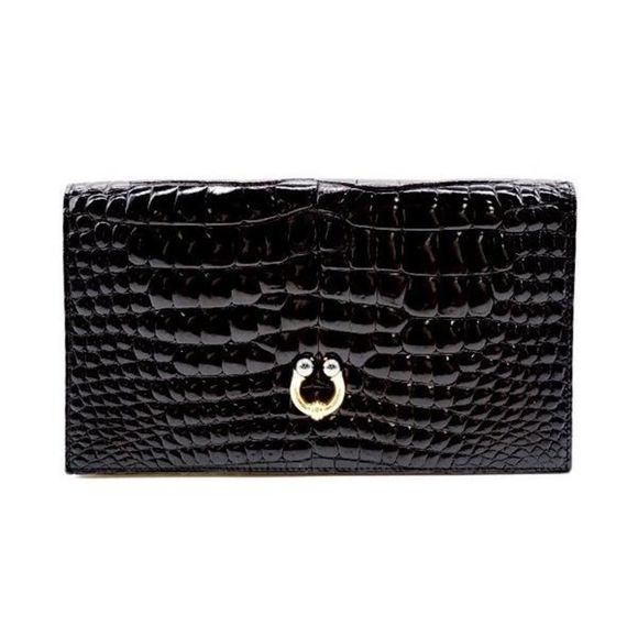 Gucci Vintage Folio Wallet Gold Hardware Crocodile Leather Black - Picture 1 of 9